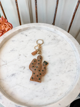 Rhinestone Cactus Tassel Keychain - Allure Boutique WY