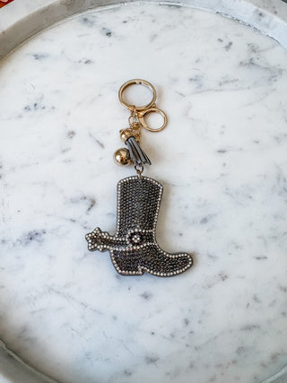 Rhinestone Cowgirl Boot Keychain - Gray - Allure Boutique WY