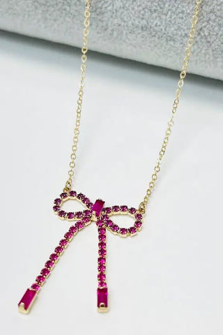 Rhinestone Ribbon Pendant Necklace - Allure Boutique WY