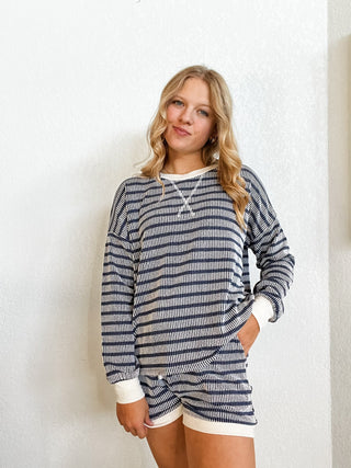 Rib Striped Pullover & Shorts Set - Allure Boutique WY