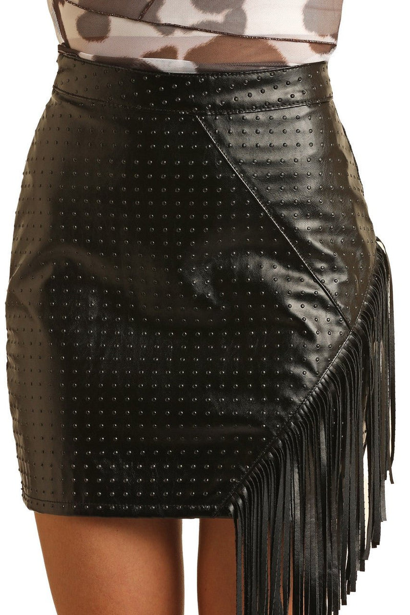 Rock & Roll Denim Black Fringe Skirt - Allure Boutique WY