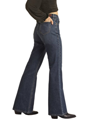 Rock & Roll Denim Yoke Detail High Rise Flare in Medium Wash - Allure Boutique WY