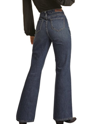 Rock & Roll Denim Yoke Detail High Rise Flare in Medium Wash - Allure Boutique WY