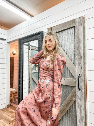 Rose Conversational Printed Dress - Allure Boutique WY