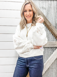 Rose Embroidery Sweatshirt - Allure Boutique WY