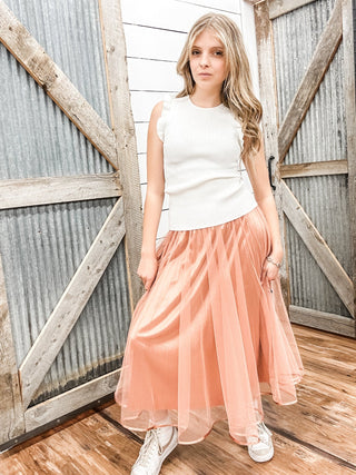 Rose Tulle Maxi Skirt with Satin Trim - Allure Boutique WY