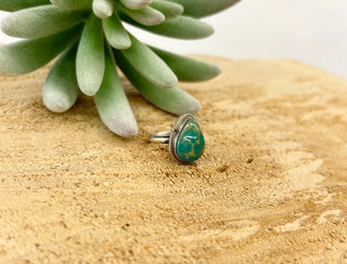 Green Turquoise Teardrop Ring 7.5