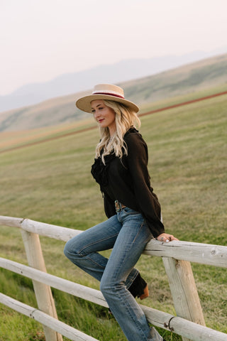 Ruffle Lace Up Blouse - Allure Boutique WY