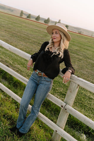 Ruffle Lace Up Blouse - Allure Boutique WY