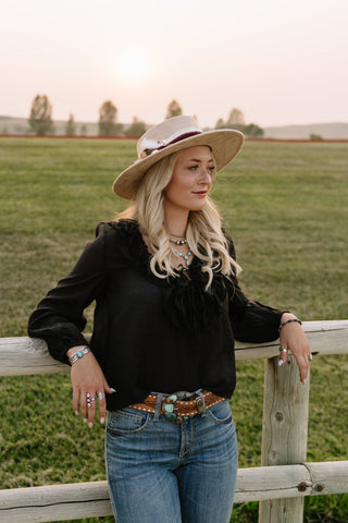 Ruffle Lace Up Blouse - Allure Boutique WY
