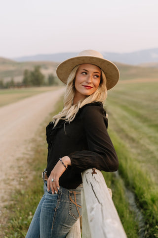 Ruffle Lace Up Blouse - Allure Boutique WY
