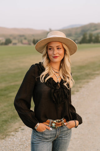 Ruffle Lace Up Blouse - Allure Boutique WY