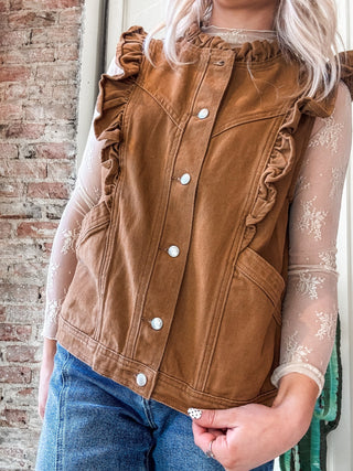Ruffle Trim Utility Vest - Allure Boutique WY