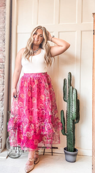 Ruffled Floral Print Organza Maxi Skirt - Allure Boutique WY