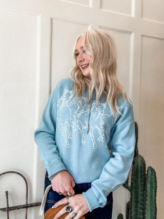 Running Horses Crewneck Sweater - Allure Boutique WY