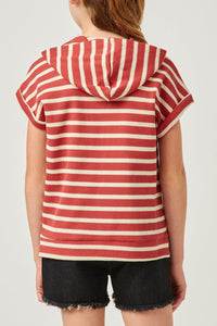 Rust & Cream Striped Tunic with Hood - Allure Boutique WY