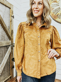 Rust Microsuede Snap Shirt - Allure Boutique WY