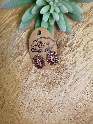 Red Cluster Sterling Silver Earrings