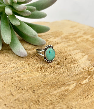 Dot Border Round Turquoise Ring 9
