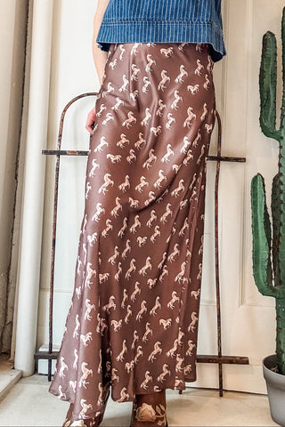 Satin Horse Print Maxi Skirt - Allure Boutique WY