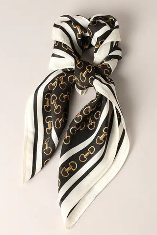 Satin Horsebit Print Scarf - Black - Allure Boutique WY