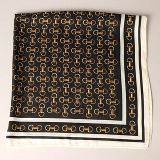 Satin Horsebit Print Scarf - Black - Allure Boutique WY