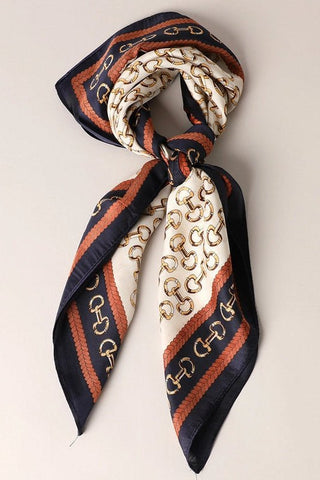 Satin Horsebit Print Scarf - Navy - Allure Boutique WY