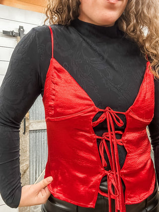 Satin Tie Front Tank - Allure Boutique WY
