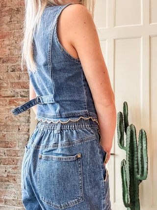 Scallop Button Denim Shorts - Allure Boutique WY