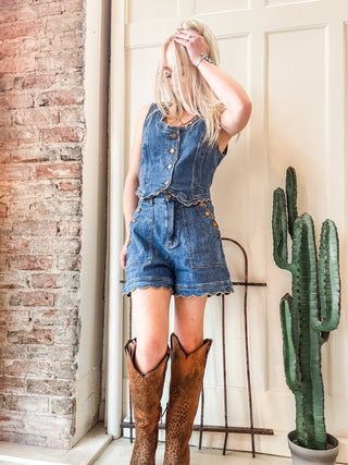 Scallop Button Denim Shorts - Allure Boutique WY