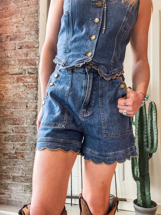 Scallop Button Denim Shorts - Allure Boutique WY