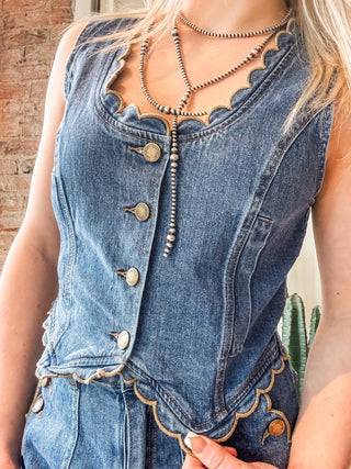 Scallop Trim Stretch Denim Vest - Allure Boutique WY