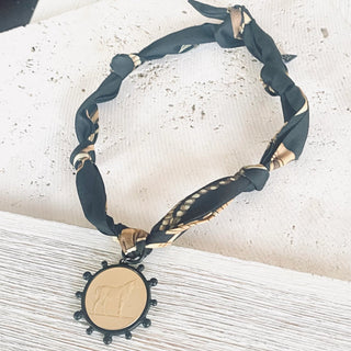 Scarf Necklace - Black Bezel + Gold Horse Coin - Allure Boutique WY
