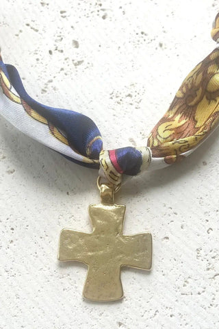 Scarf Necklace - Hammered Gold Cross - Allure Boutique WY