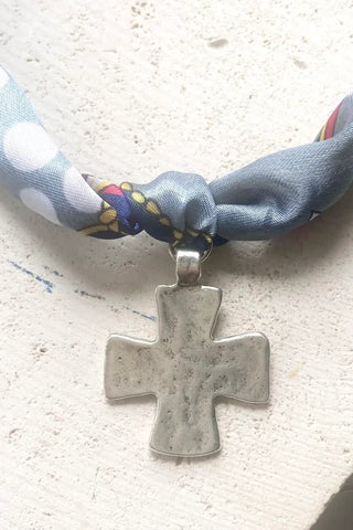 Scarf Necklace - Hammered Silver Cross - Allure Boutique WY