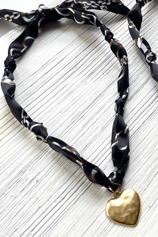 Scarf Necklace - Handcasted Gold Heart - Allure Boutique WY