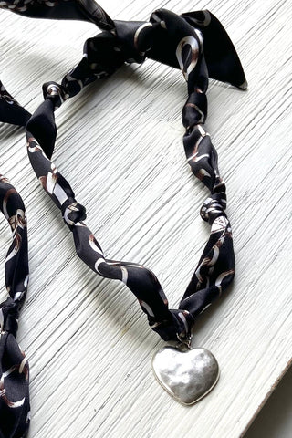 Scarf Necklace - Handcasted Silver Heart - Allure Boutique WY