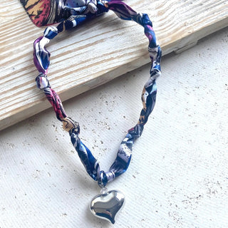 Scarf Necklace - Puffy Silver Heart - Allure Boutique WY