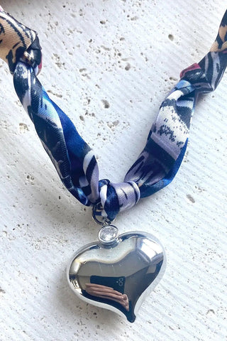 Scarf Necklace - Puffy Silver Heart - Allure Boutique WY