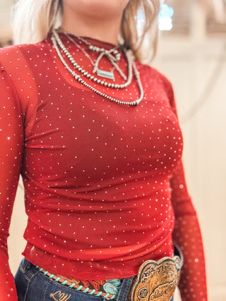 Scarlet Mesh Rhinestone Top - Allure Boutique WY