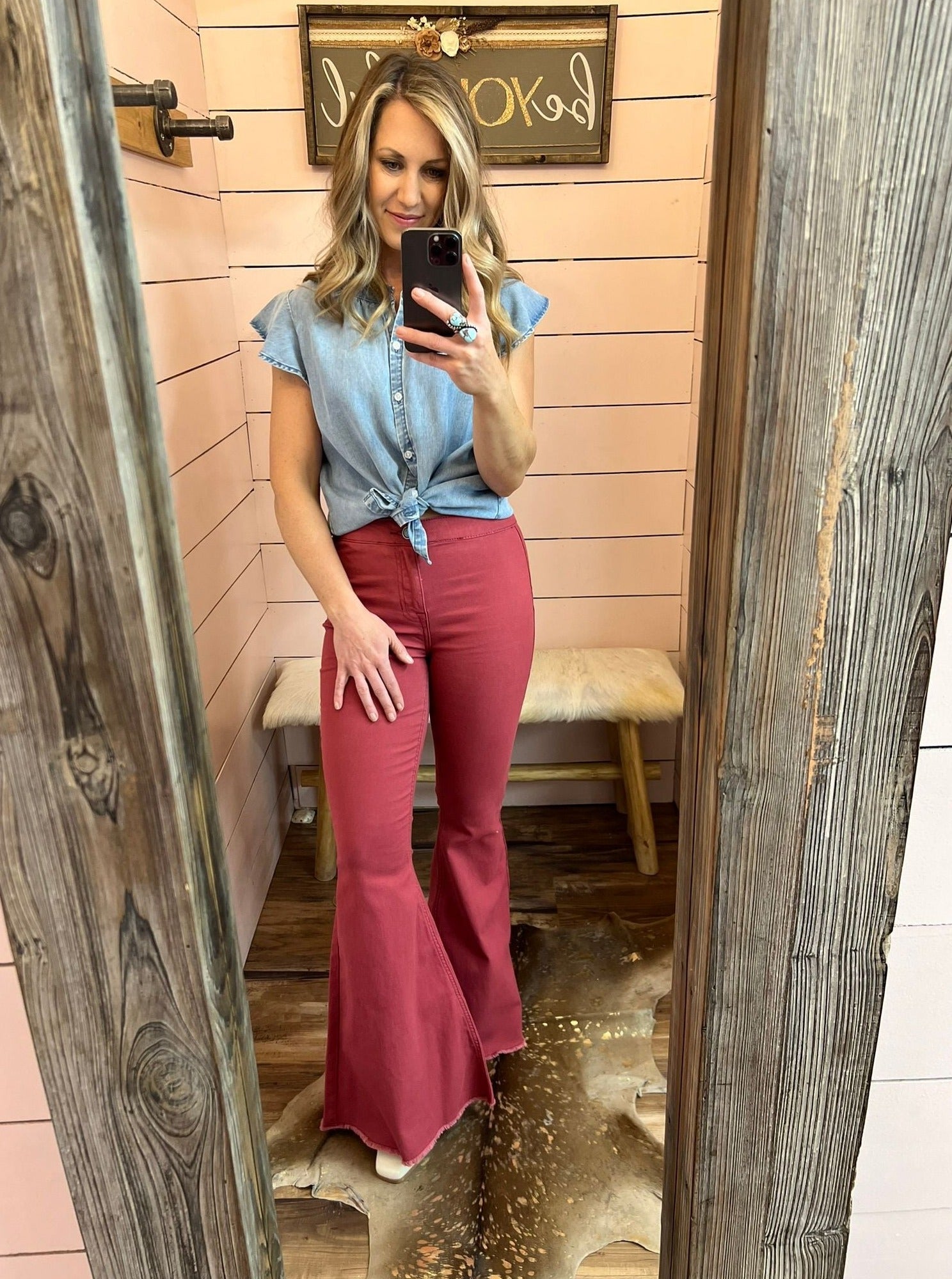 Scarlet Red Bell Bottom Jean – Allure Boutique WY