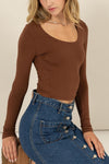 Scoop Neck Long Sleeve Crop Top - Allure Boutique WY