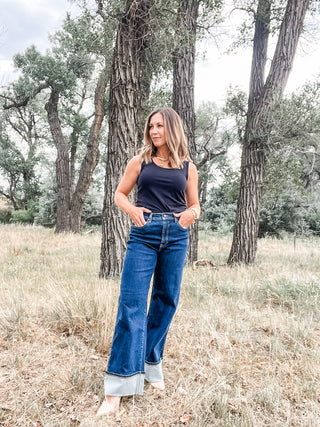 Selvedge Morgan High Rise Cuffed Wide Leg Jean - Allure Boutique WY