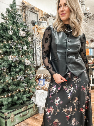 Sheer Black Velvet Floral Embossed Mock Neck - Allure Boutique WY