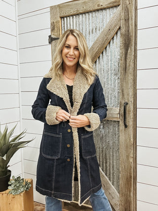 Sherpa Trimmed Notch Collar Jacket - Allure Boutique WY