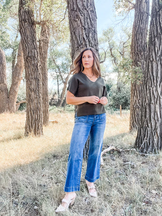 Short Sleeve V-Neck Dolman Sweater - Allure Boutique WY