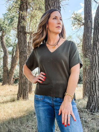 Short Sleeve V-Neck Dolman Sweater - Allure Boutique WY