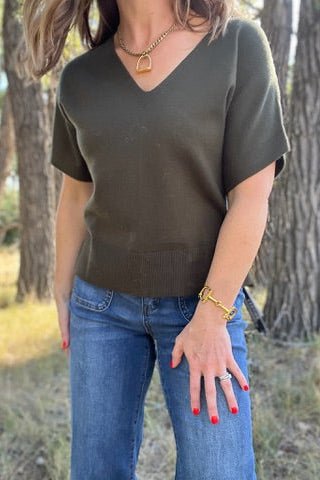 Short Sleeve V-Neck Dolman Sweater - Allure Boutique WY