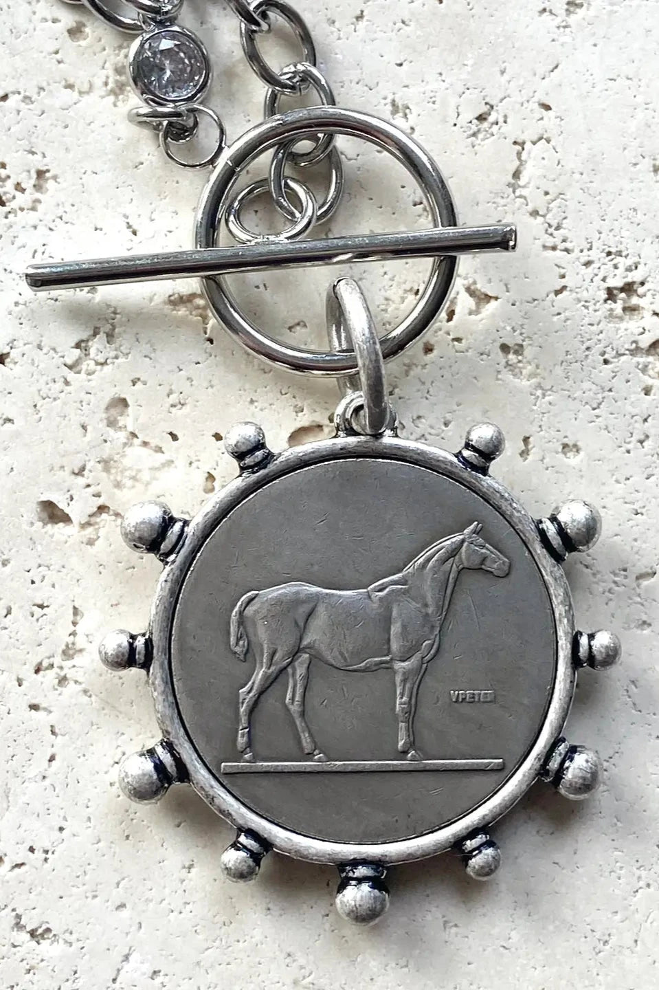 Silver Horse Coin Toggle Necklace - Stainless Steel - Allure Boutique WY