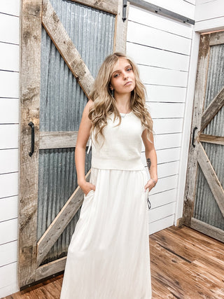 Sleeveless Crew Neck Tie Back Sweater Dress - Allure Boutique WY